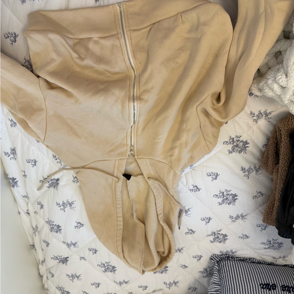Beige Zip-Up Hoodie